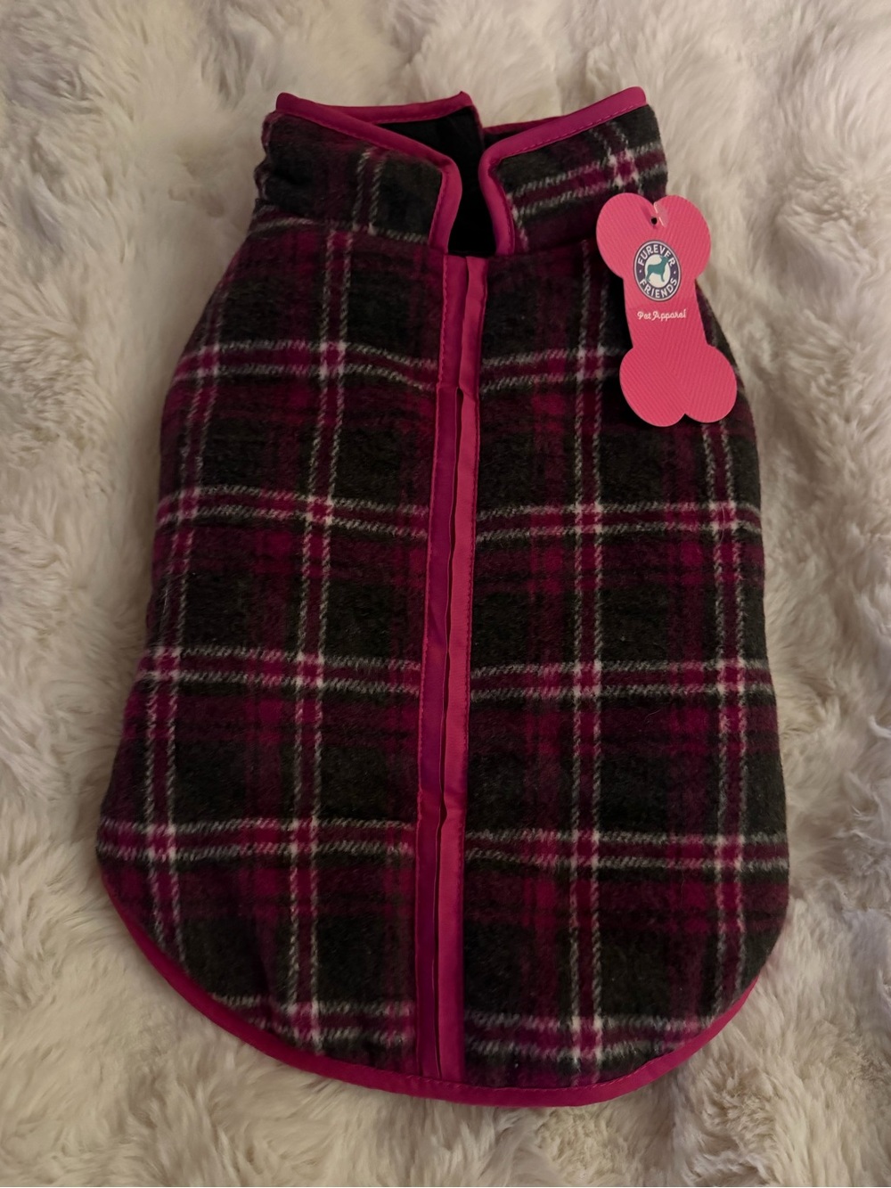 New small flannel dog coat Velcro closure.